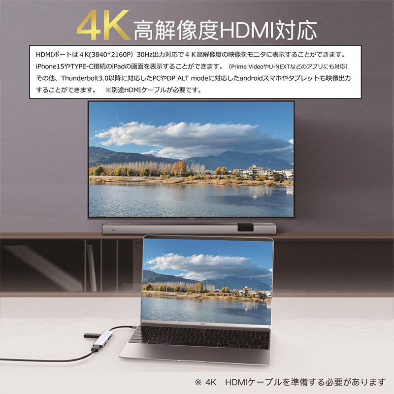 USB Type-C ハブ 7in1ドッキングステーション HDMI搭載 PD入力  SD USBポート 4K対応 多機能 タイプC｜asshop｜03