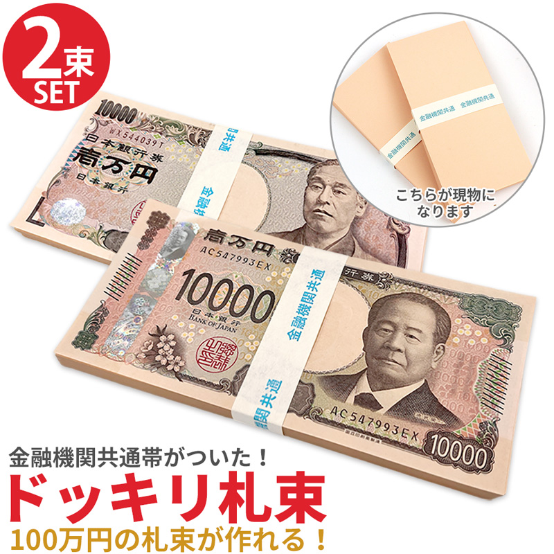 札束 ダミー 100万円分 2束セット レプリカ 200万円分 お年玉 メモ帳 文字入り帯付き 金運グッズ パーティーグッズ 面白グッズ 新紙幣