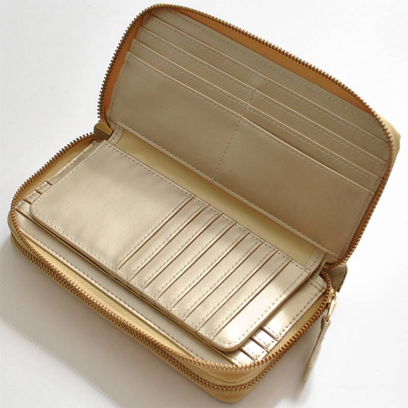 長財布 蛇革 ダブルラウンドファスナー パイソン ゴールド Wファスナー