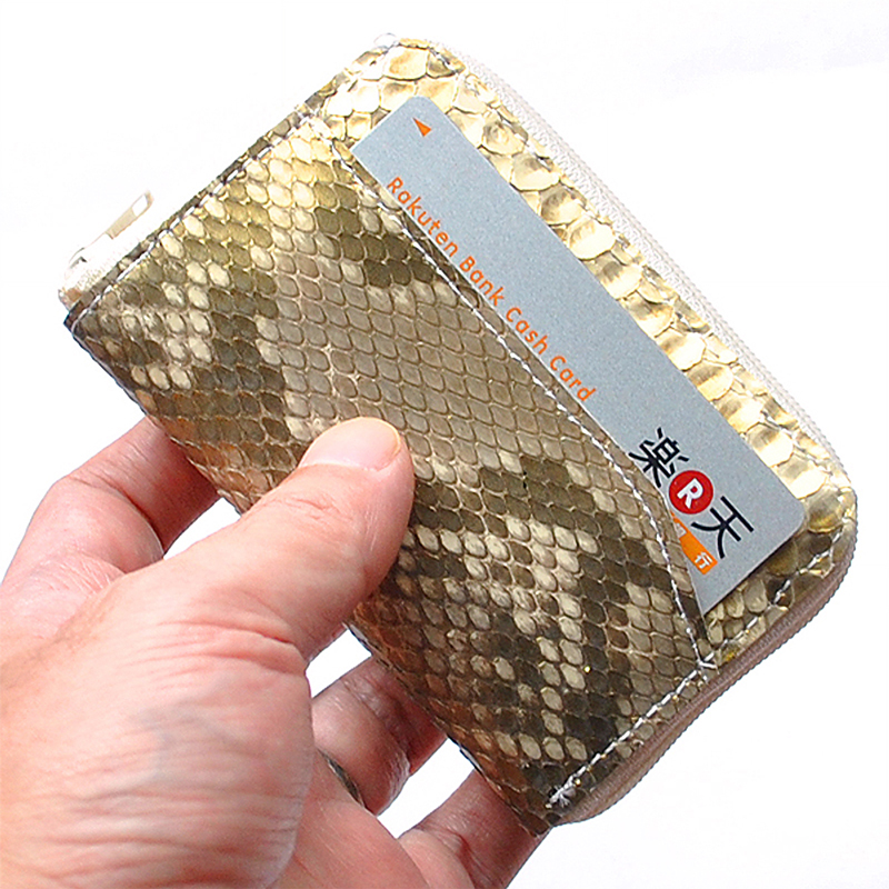 ミニ財布 金色 ニシキヘビ 革 メンズ レディース ラウンドファスナー