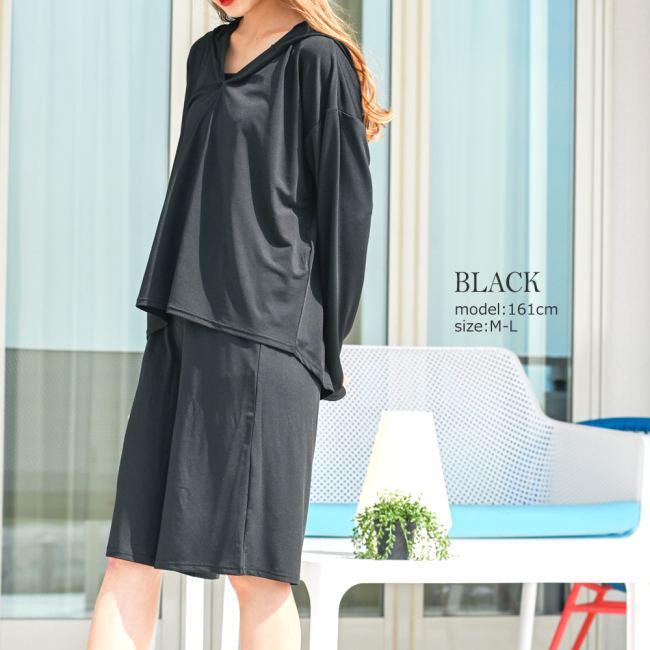 ラッシュガード 上下セット バミューダパンツ レディース パーカー 薄手 紫外線カット 日焼け防止 UVカット 海水浴 | ブランド登録なし | 01