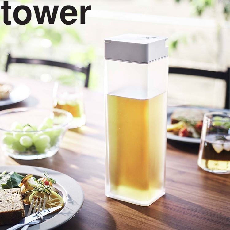 山崎実業 タワー tower 倒して置ける冷水筒 タワー 水筒 麦茶 横置き 立て置き ボトル シンプル おしゃれ ホワイト ブラック 5724 5725｜assistone