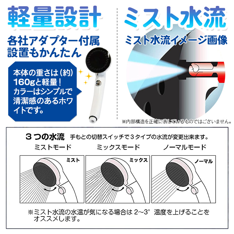 ミストシャワーヘッド ワンタッチストップ機能付 節水シャワーヘッド 付け替え 節水 お風呂 風呂用品 バス バス用品 ホワイト 白 オリエント  OR-1067 : 77004731 : アシストワン - 通販 - Yahoo!ショッピング