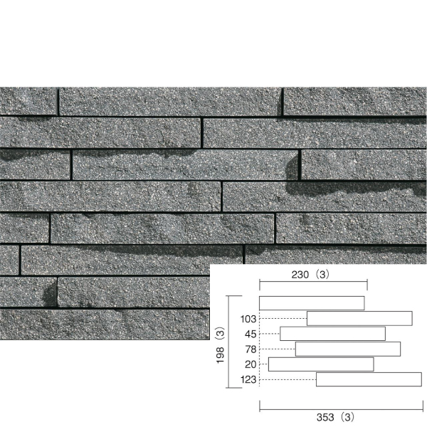 外装壁タイル(ケース) クリフストン Cliff Stone 227×30ボーダー裏面