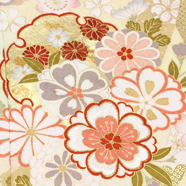 着物 振袖 型染め京友禅 金彩加工 蘇州刺繍 ラメ刺繍 桜地紋綸子地 未