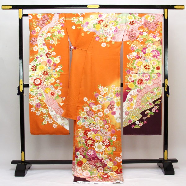 着物 豪華振袖 正統派 綸子 金彩加工 金駒刺繍 花に折鶴 未仕立て