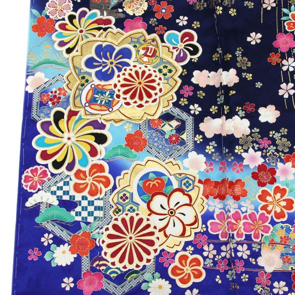 着物 振袖 型染め京友禅 金駒刺繍金彩加工 桜紗彩型地紋綸子地 未