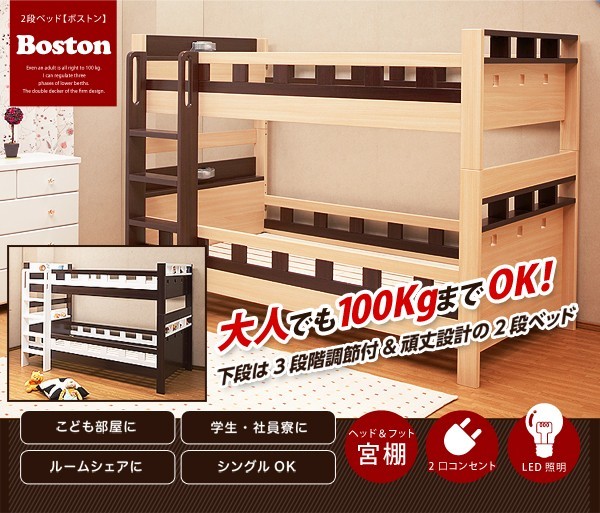 大人でも使えるオシャレな2段ベッド【ボストン-BOSTON】（2段ベッド　すのこ　耐震）