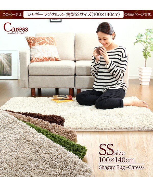 （100×140cm）マイクロファイバーシャギーラグマット【Caress-カレス-（SSサイズ）】
