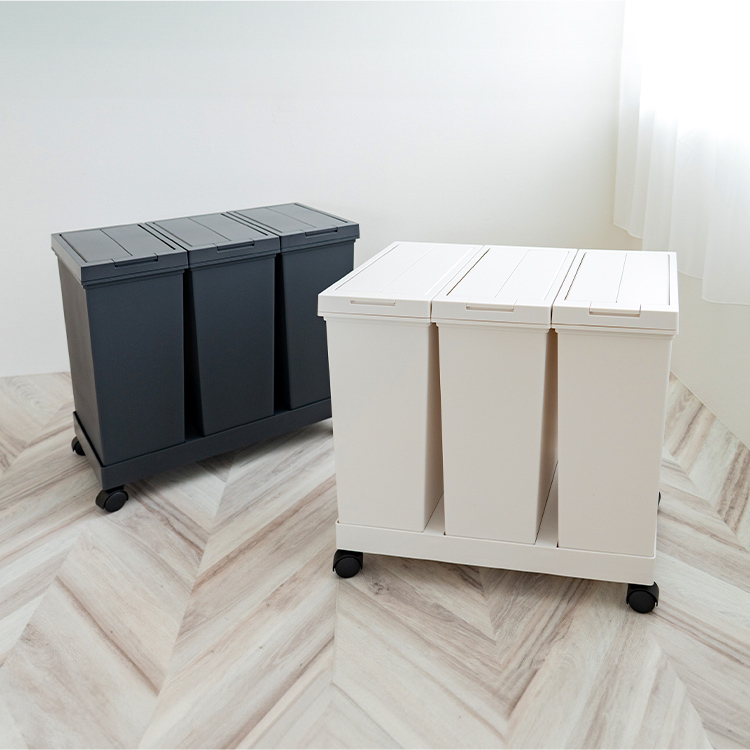 ゴミ箱 棚下 おしゃれ キッチン 分別 横型 ワゴン 60リットル プッシュ アスベル 3分別 スリム キャスター 60L 蓋付き 資源ゴミ ごみ箱 ボタン | アスベル | 17