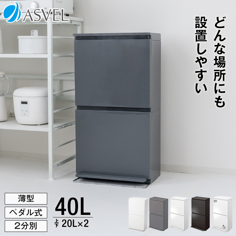 ゴミ箱 おしゃれ キッチン 分別 【限定カラー】 2段 ワイド 40リットル ペダル アスベル ASVEL 2分別 縦型 40L 大容量 蓋付き  資源ゴミ ごみ箱