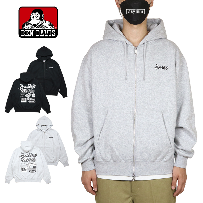 ベンデイビス ジップアップパーカー BEN DAVIS フーディ アメカジ トップス メンズ レディース ブランド 大きいサイズ 黒 バックプリント | BEN DAVIS | 02
