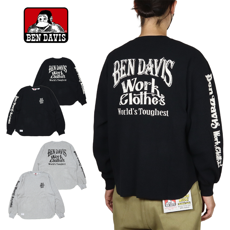 ベンデイビス ロンT BEN DAVIS Tシャツ 長袖 アメカジ トップス サーマル メンズ レディース ブランド 大きいサイズ 黒 バックプリント | BEN DAVIS | 01