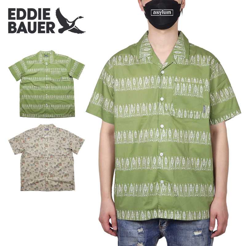爆買 エディーバウアー 半袖シャツ EDDIE BAUER トップス 総柄 開襟
