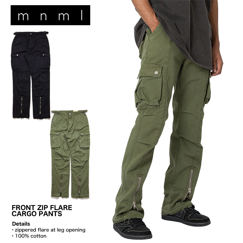 FRONT ZIP FLARE CARGO PANTS カーゴパンツ フレアパンツ|mnml