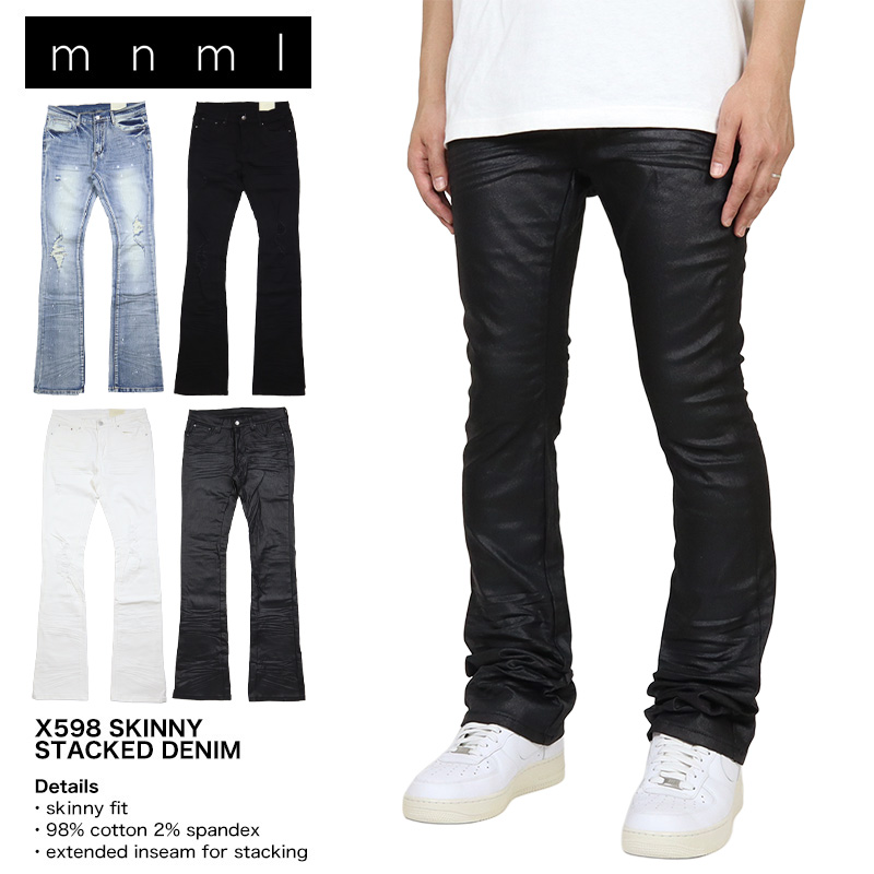 mnml スキニーデニム　ブラック　　　　サイズ28 即日発送　即購入可能！ mnml（ミニマル） スタックデニム デニムパンツ スキニー ダメージ