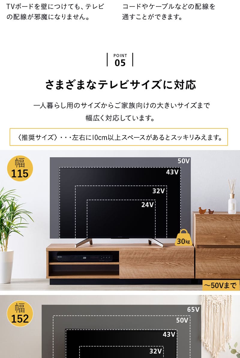 EMOOR テレビボード テレビ台 ローボード 幅115 幅152 幅176