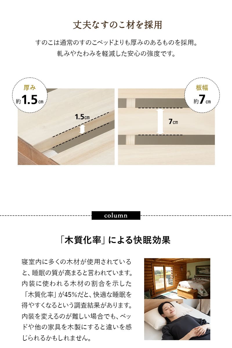 すのこベッド ベッドフレーム シングル 木製 ロータイプ ヘッドボード付き 通気性 emoza start