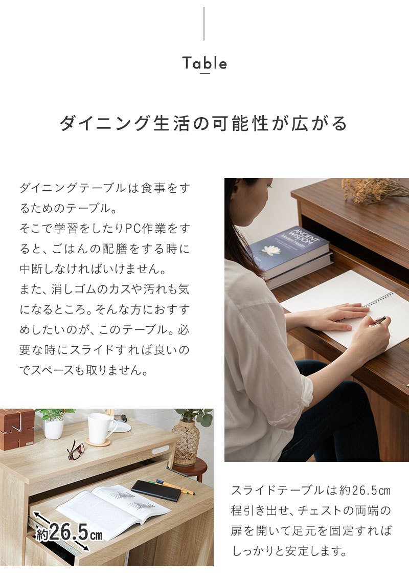 EMOOR（エムール） スライドテーブル付 カウンター下 収納 チェスト