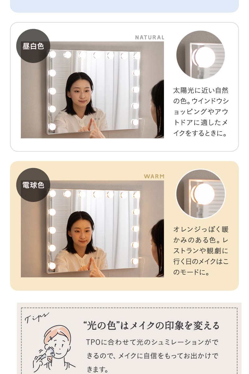 LEDライト付き ドレッサー 鏡台 2点セット デスク 鏡 ハリウッドミラー 女優ミラー NEO