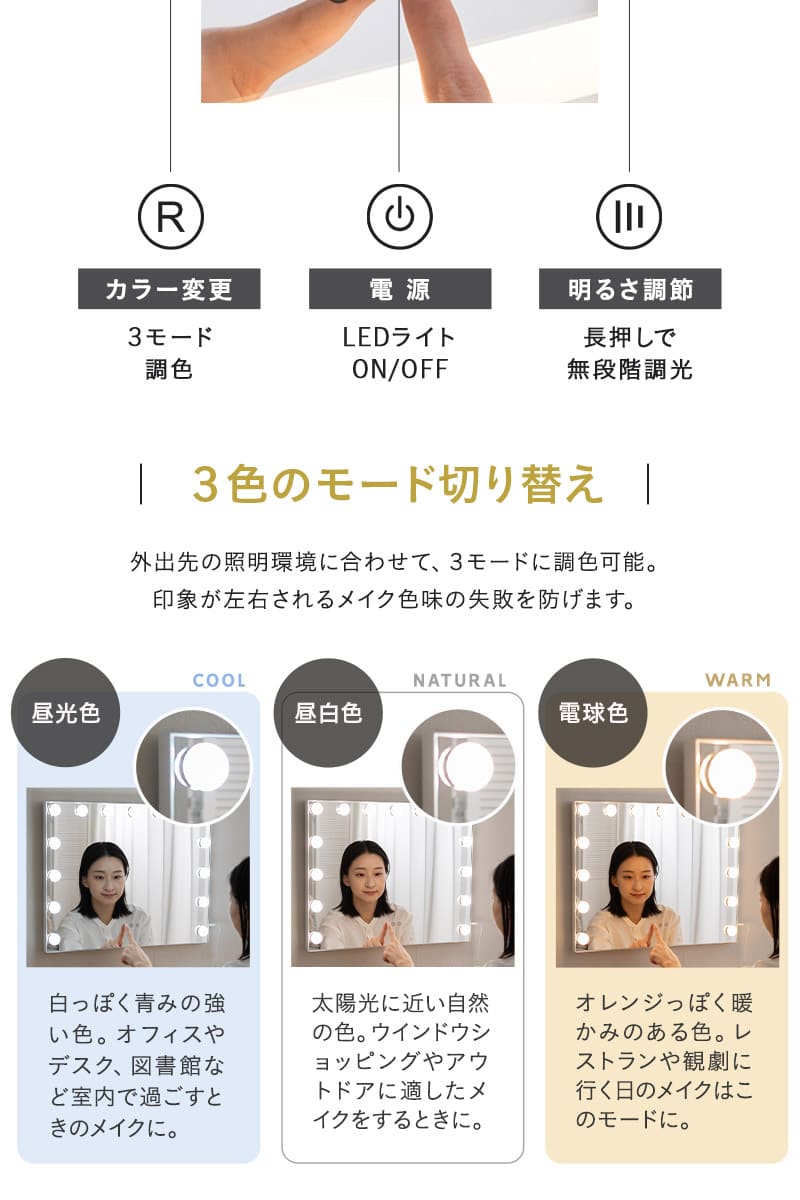 LEDライト付き ドレッサー 鏡台 2点セット ロータイプ デスク 鏡 ハリウッドミラー 女優ミラー Mystic NEO