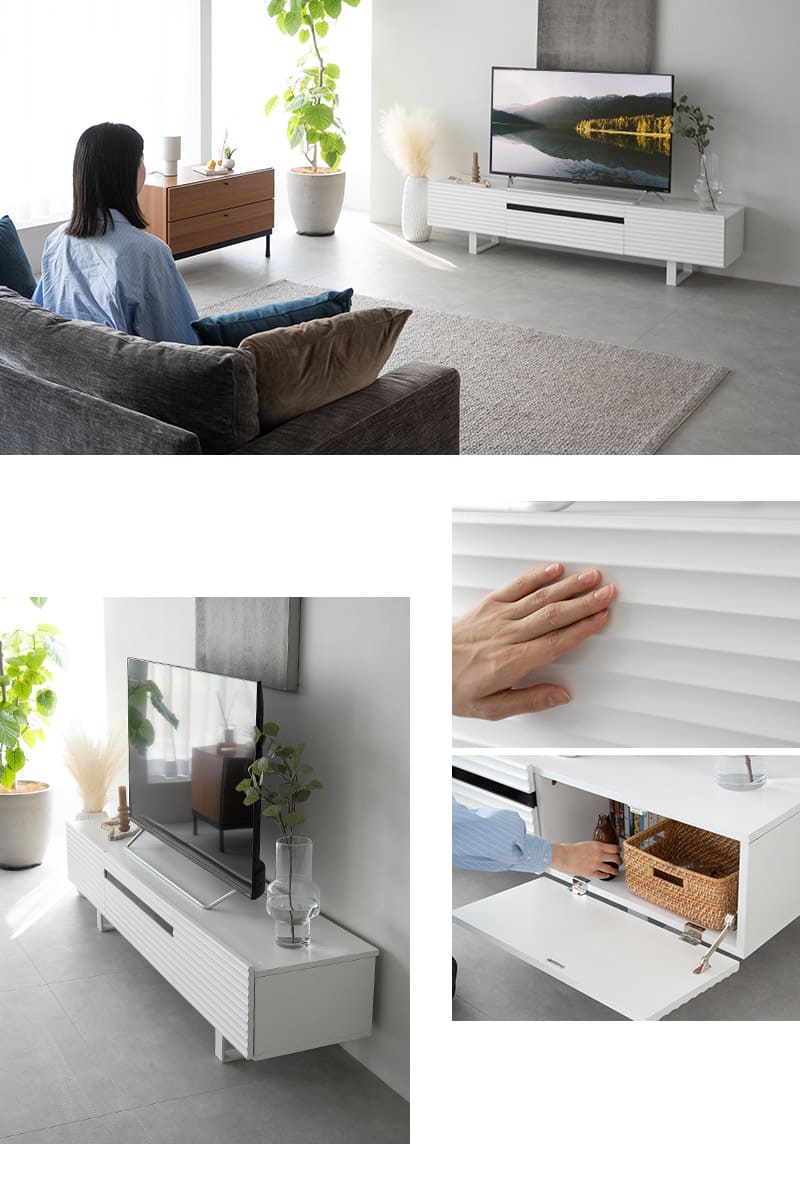 テレビボード テレビ台 ローボード 幅180cm 波目デザイン 可動棚 マグネット式扉 フラップ扉 大容量 stria