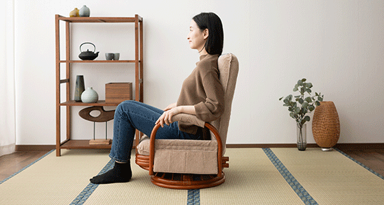 EMOOR 回転高座椅子 ラタン 籐 完成品 座面高27.5 サイド
