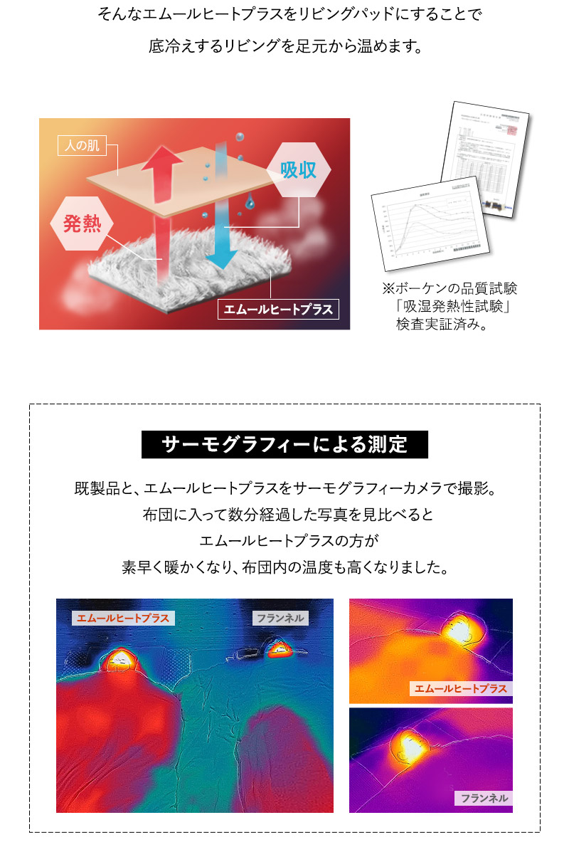 ラグ ラグマット カーペット 絨毯 130×190cm 約1.5畳 長方形 吸湿発熱 極暖 +4℃ あったか 冬用 防寒 エムールヒートプラス