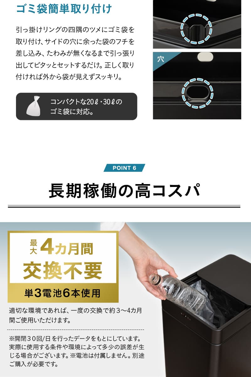 オゾン消臭機能付 電動スライドダストボックス 20L 30L 脚付き リビング用 自動開閉 ゴミ箱 ふた付き 角型