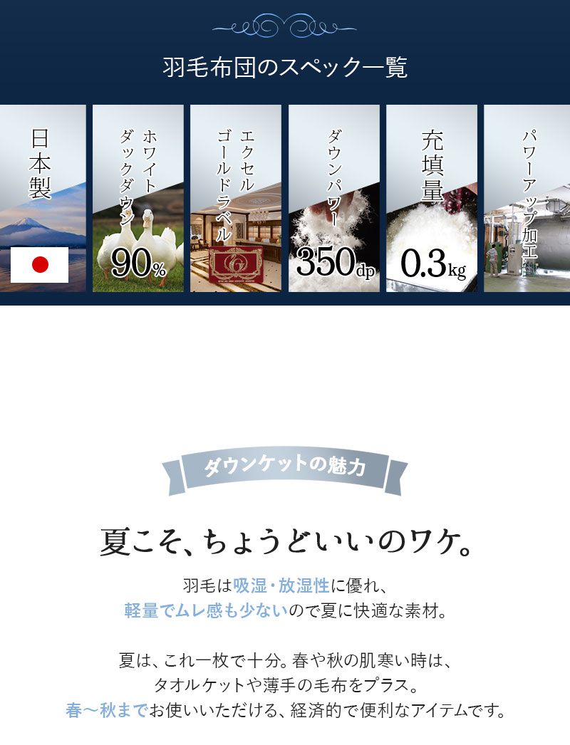 日本製 エクセルゴールドラベル 羽毛肌掛け布団 ダウンケット シングル 収納ケース付き 高品質