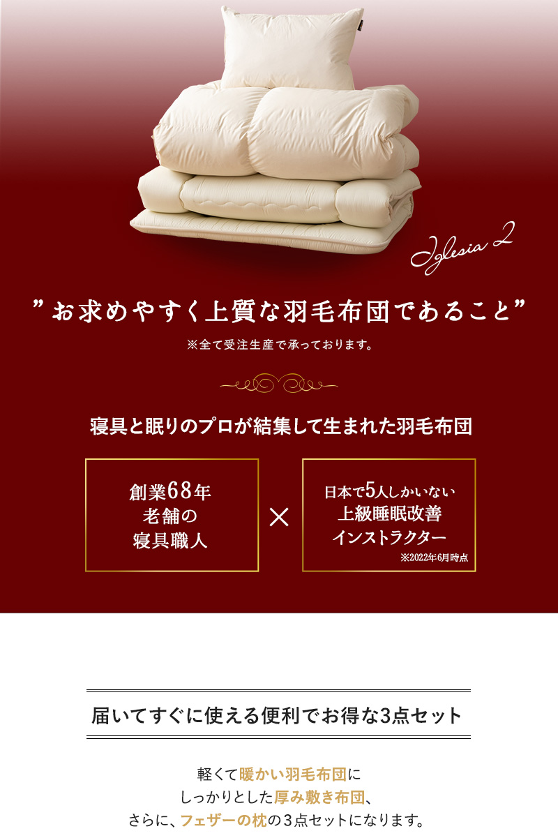 日本製 羽毛布団 3点セット シングル 掛け 敷き 枕 収納ケース