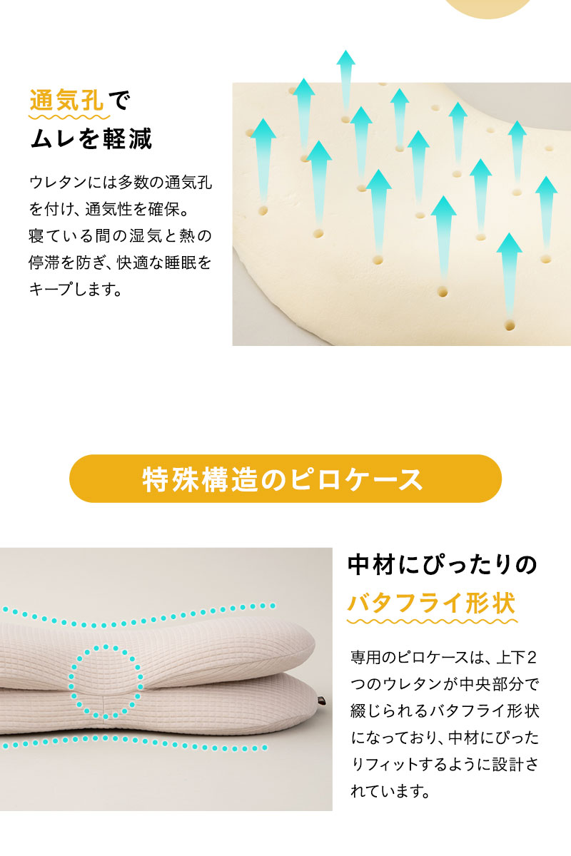 横向き寝で手が入れられる枕 30×69cm カバー付き まくら ピロー 低反発 いびき 腰痛 消化促進 エムールサポート