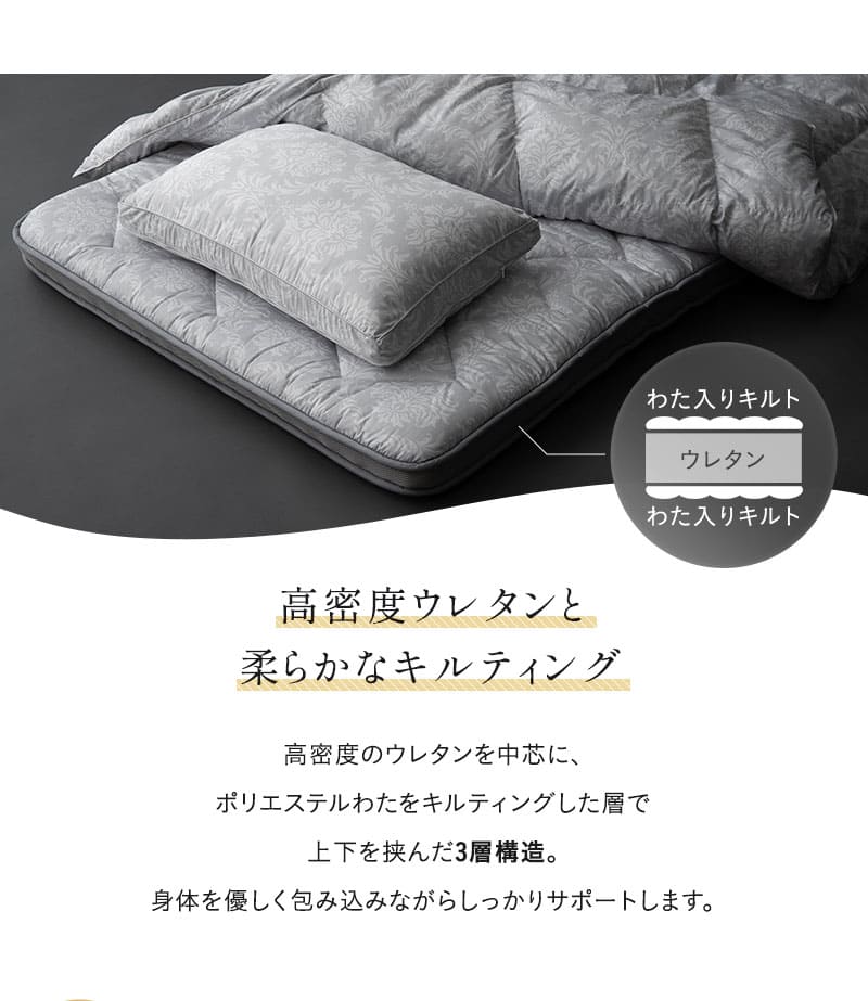 EMOOR（エムール） 敷き布団 マチ付き シングル ダブル クイーン 3層