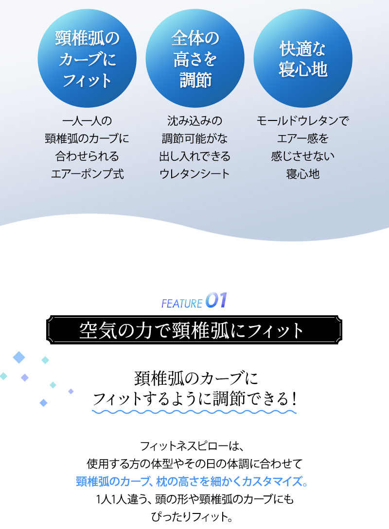 フィットネスピロー 40×60cm 寝るだけ ボディケア 横向き寝対応 高さ調節可能 エアーポンプ式 カスタマイズ 枕 まくら ピロー EMOOR FITNESS