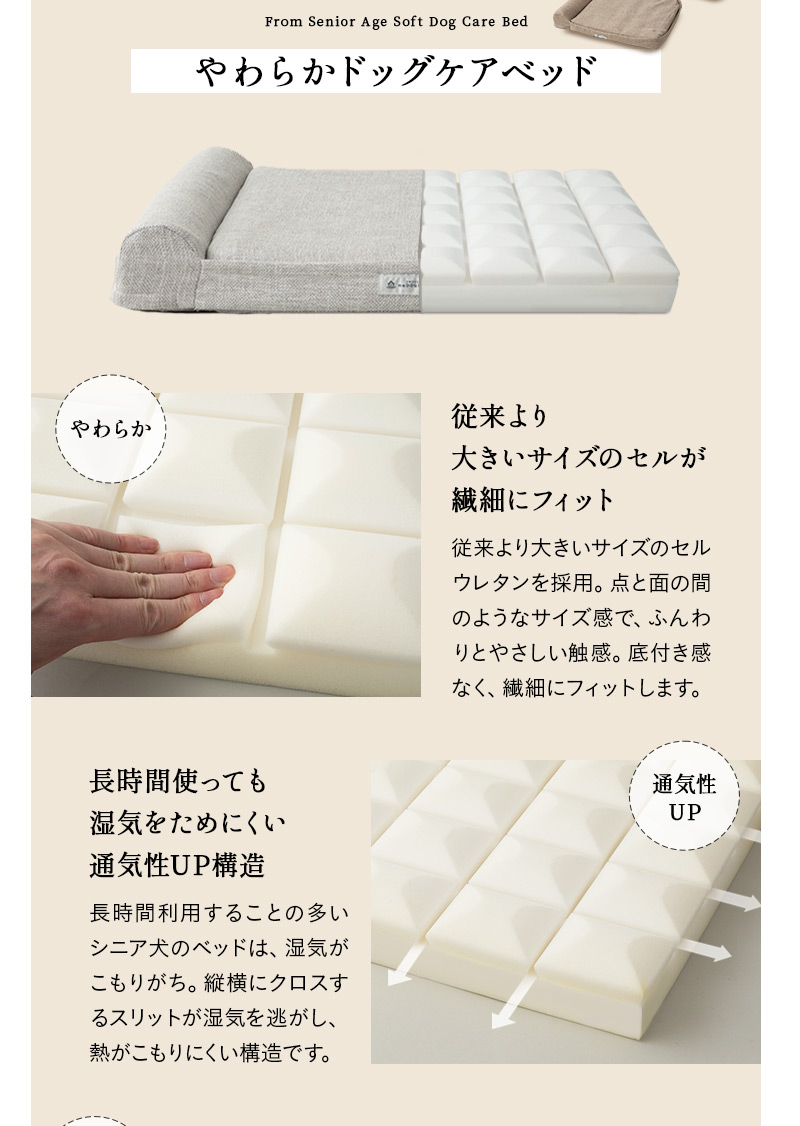 ケアベッド ドッグベッド 枕付き 撥水カバー 低床 シニア 老犬 介護 体圧分散 通気性 フラットベッド マットレス 犬用 猫用 ペット用