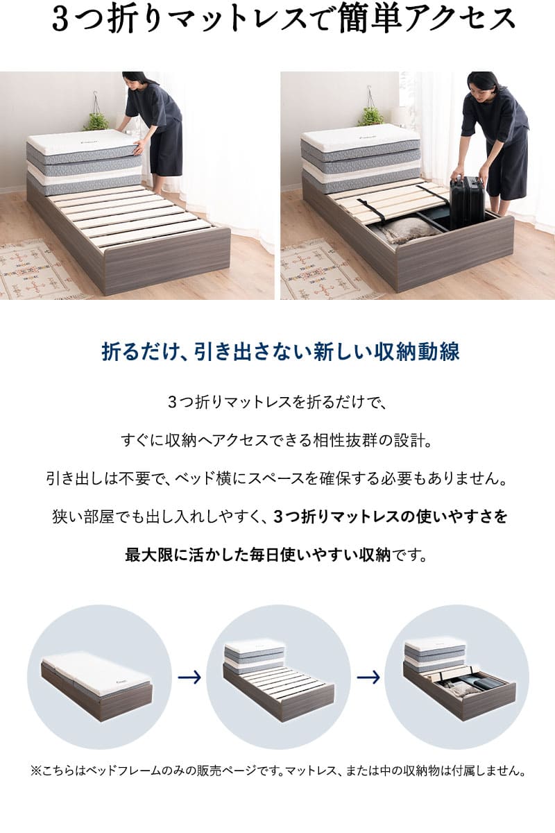 大容量収納付きベッド シングル 木製 NEBAKO