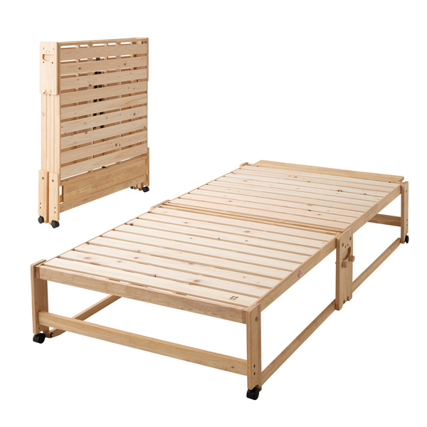 ひのき すのこベッド 折りたたみベッド 日本製 ワイド シングル ハイタイプ 国産 天然木 木製 檜 桧 ヒノキ ベッド 通気性 コンパクト 収納  送料無料 エムール