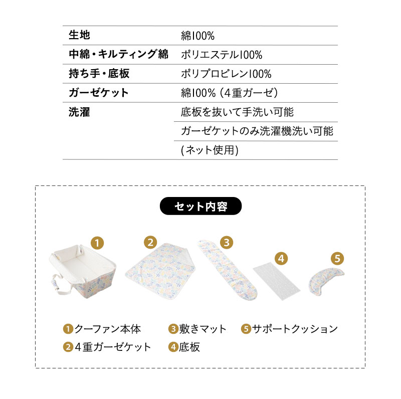 バッグdeクーファン 6way クーハン メイズ バスケット おむつ替え 添い寝 お昼寝 ベビー布団 ベビーベッド 日本製 綿100％ 4重ガーゼ