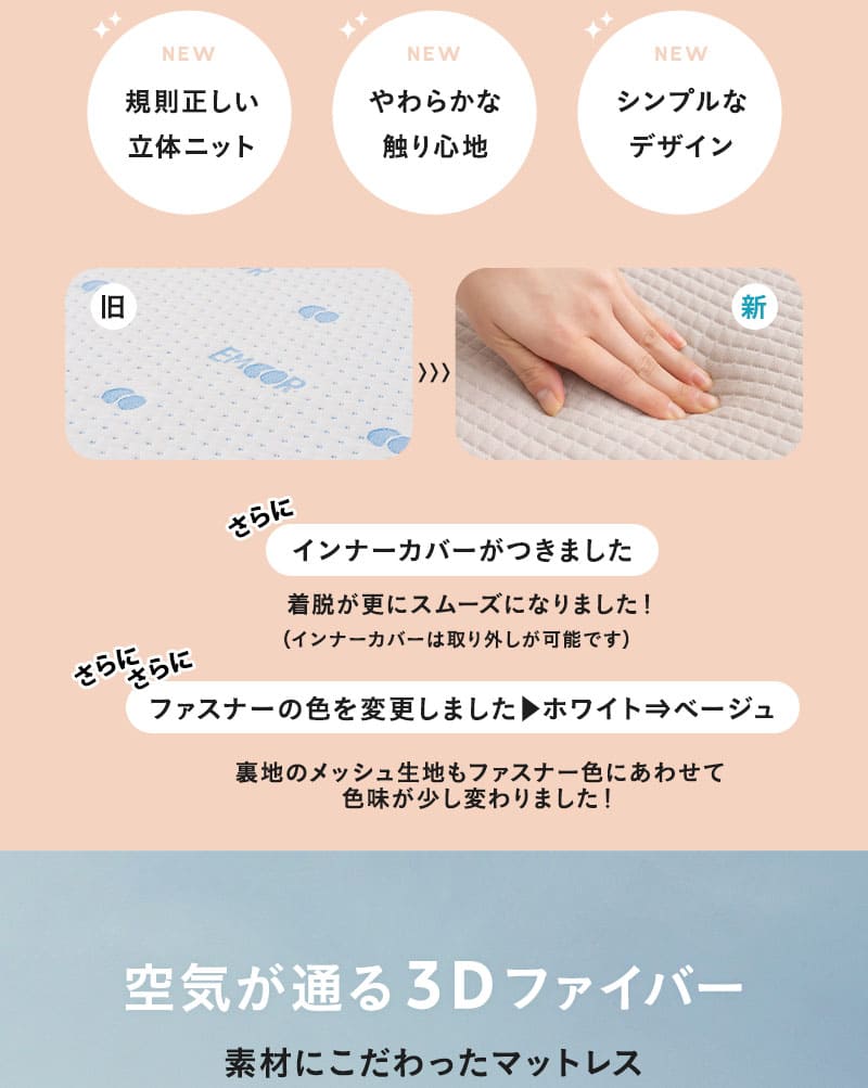 ごろ寝マットレス 65×180cm 三つ折り 折りたたみ 通気性 高反発 丸洗い 3D Fiber