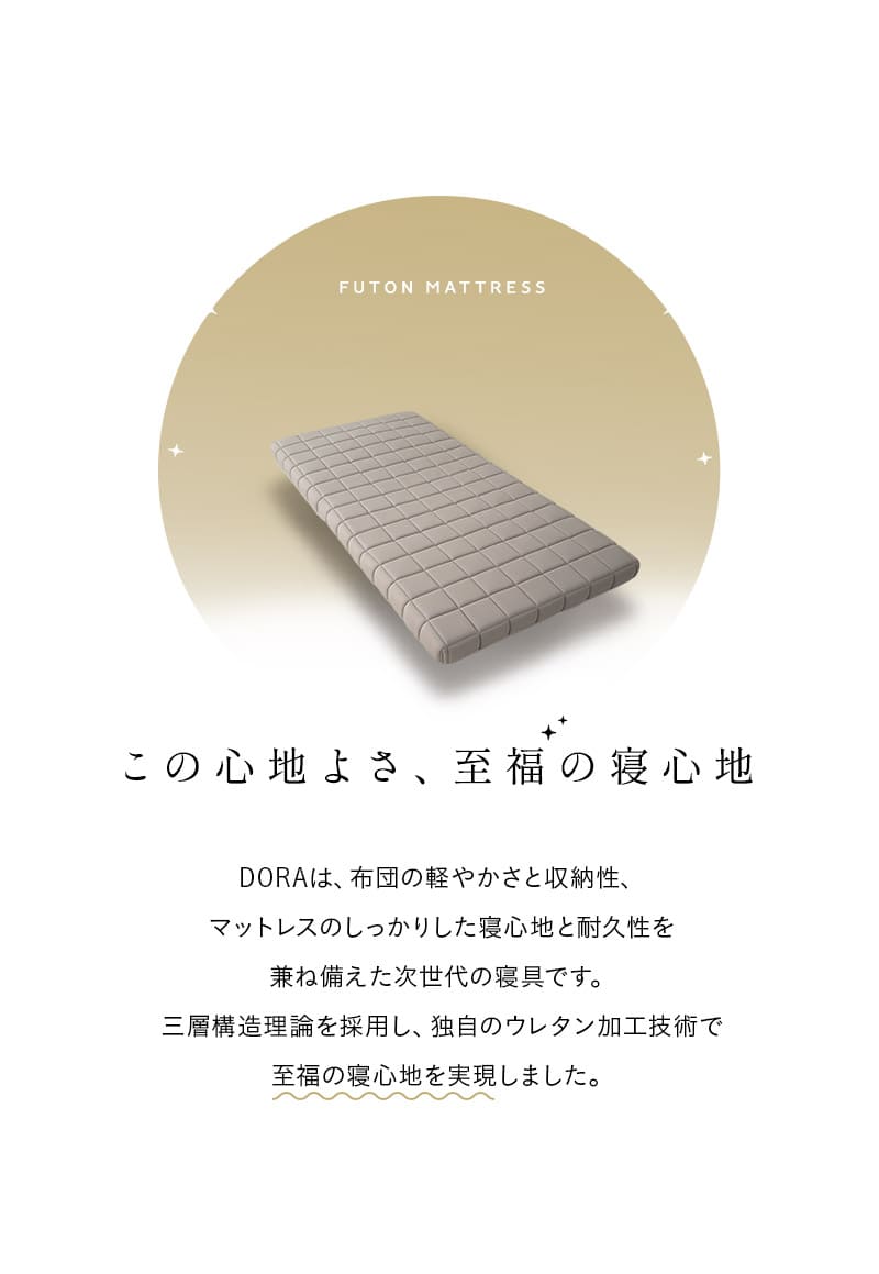 布団マットレス 65×180 シングル ダブル クイーン 収納バンド付き 丸巻き DORA