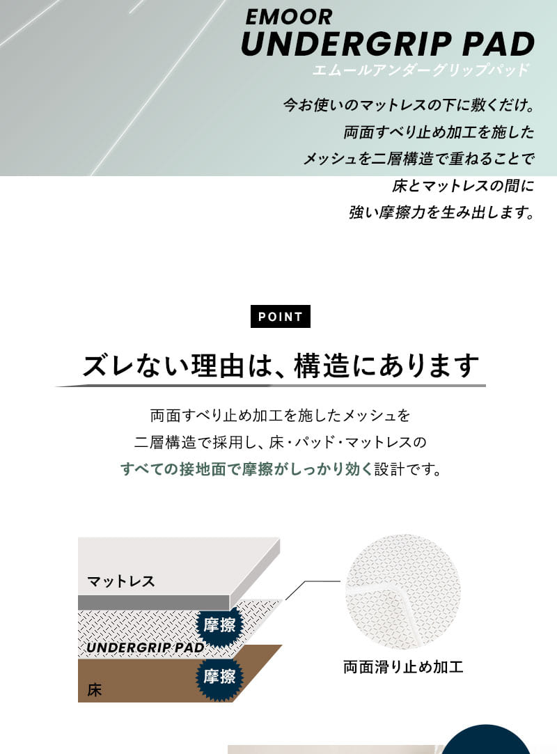 アンダーグリップパッド 滑り止め マットレス用 敷き布団用 シングル UNDERGRIP PAD