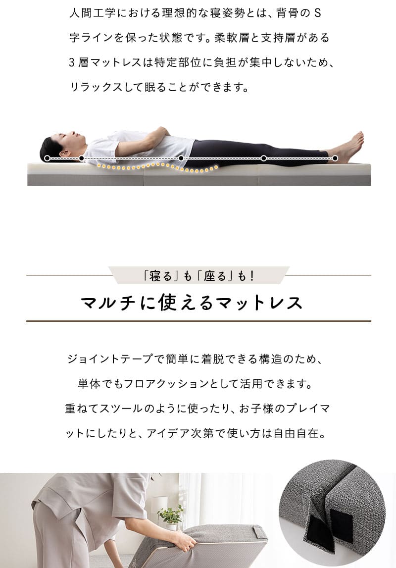 フロアクッション ごろ寝マットレス コンパクトマットレス 幅65cm 分割 ジョイント 高反発 車中泊 アウトドア 子供用 来客用