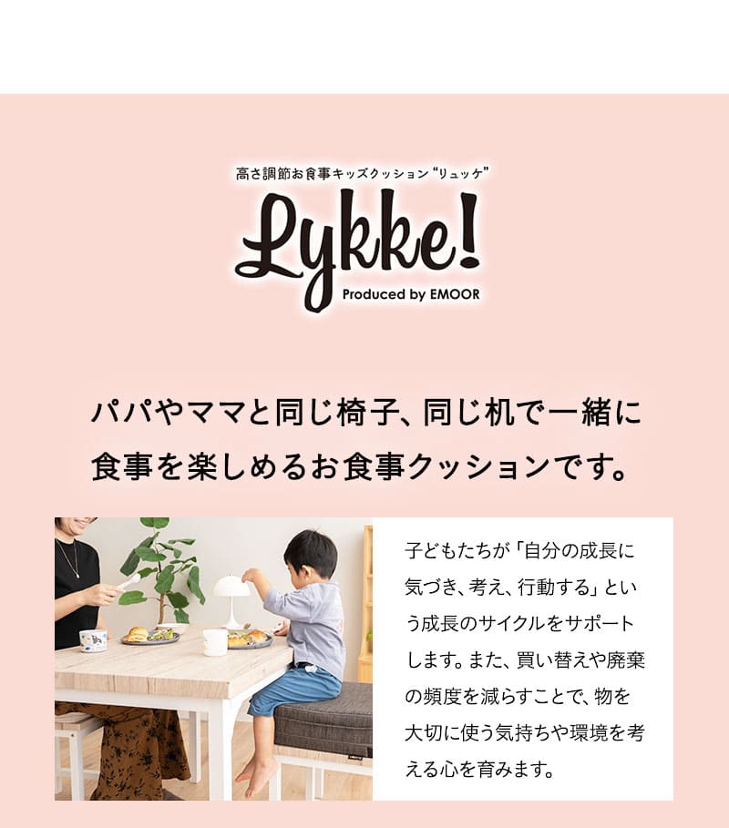 お食事クッション キッズクッション チェアクッション 3段 ノーマルタイプ ソファ生地 正方形 高さ調節可能 リュッケ