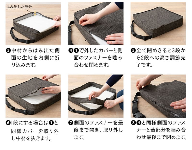 お食事クッション キッズクッション チェアクッション 3段 ノーマルタイプ ソファ生地 正方形 高さ調節可能 リュッケ