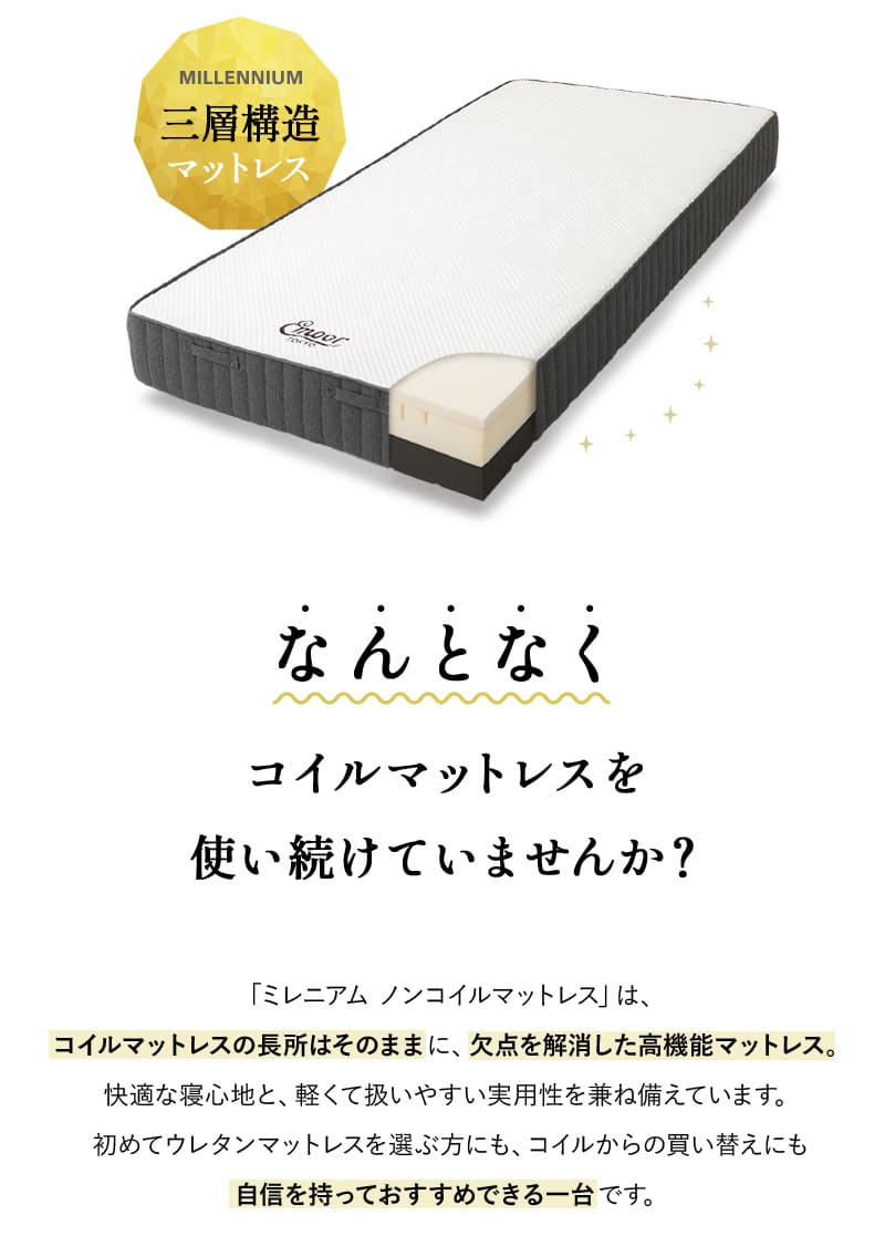 ミレニアム ノンコイルマットレス シングル 3層構造 極厚 20cm 低反発 高反発 ウレタン MILLENNIUM