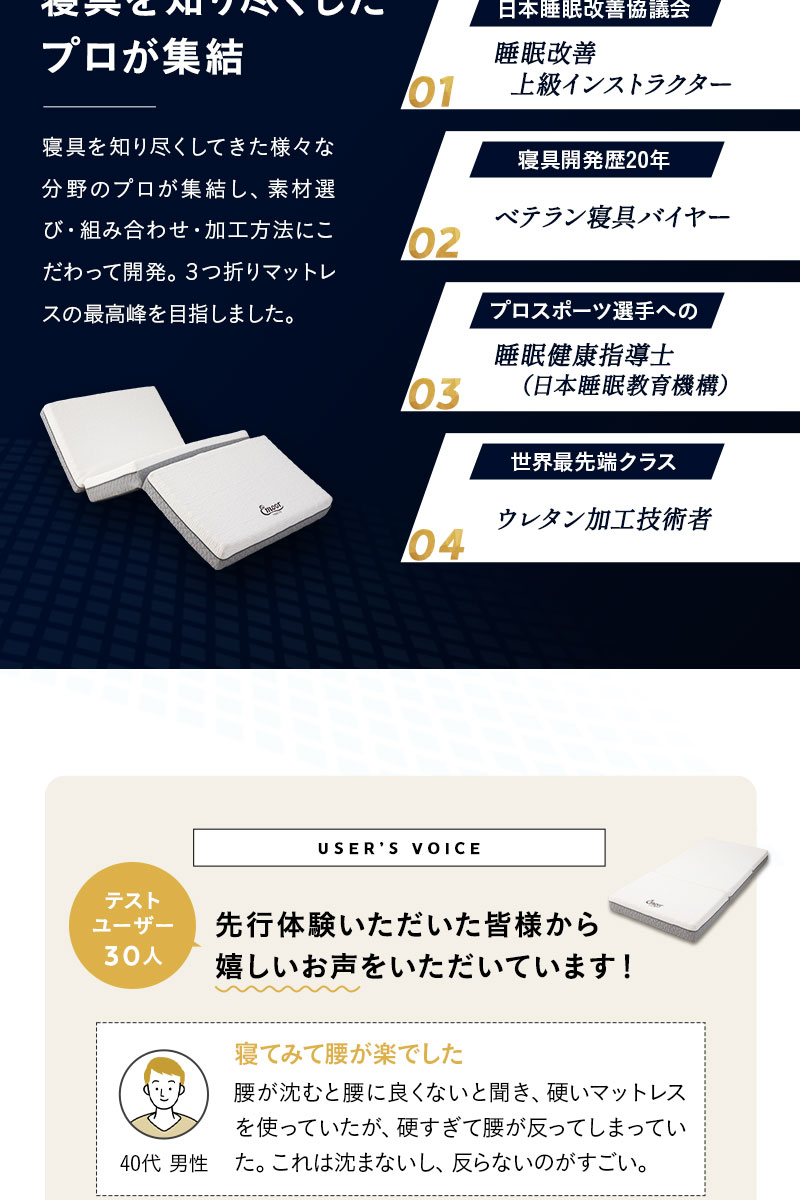 プレミアムマットレス ダブル 3層構造 三つ折り 折りたたみ 極厚 最厚 15cm 高反発 ウレタン 体圧分散 3つ折りマットレスの最高峰