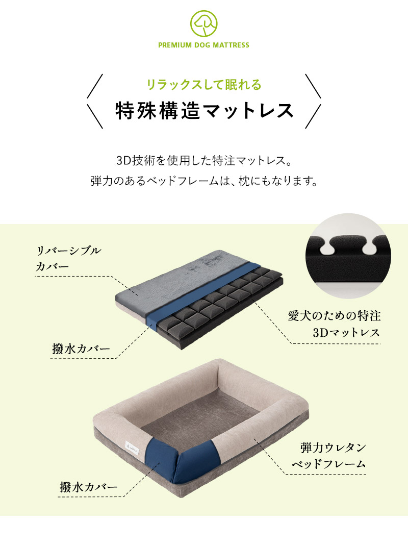 プレミアム ドッグマットレス 体圧分散 枕 ピロー フラットベッド ペット用ベッド ドッグベッド 犬用 猫用