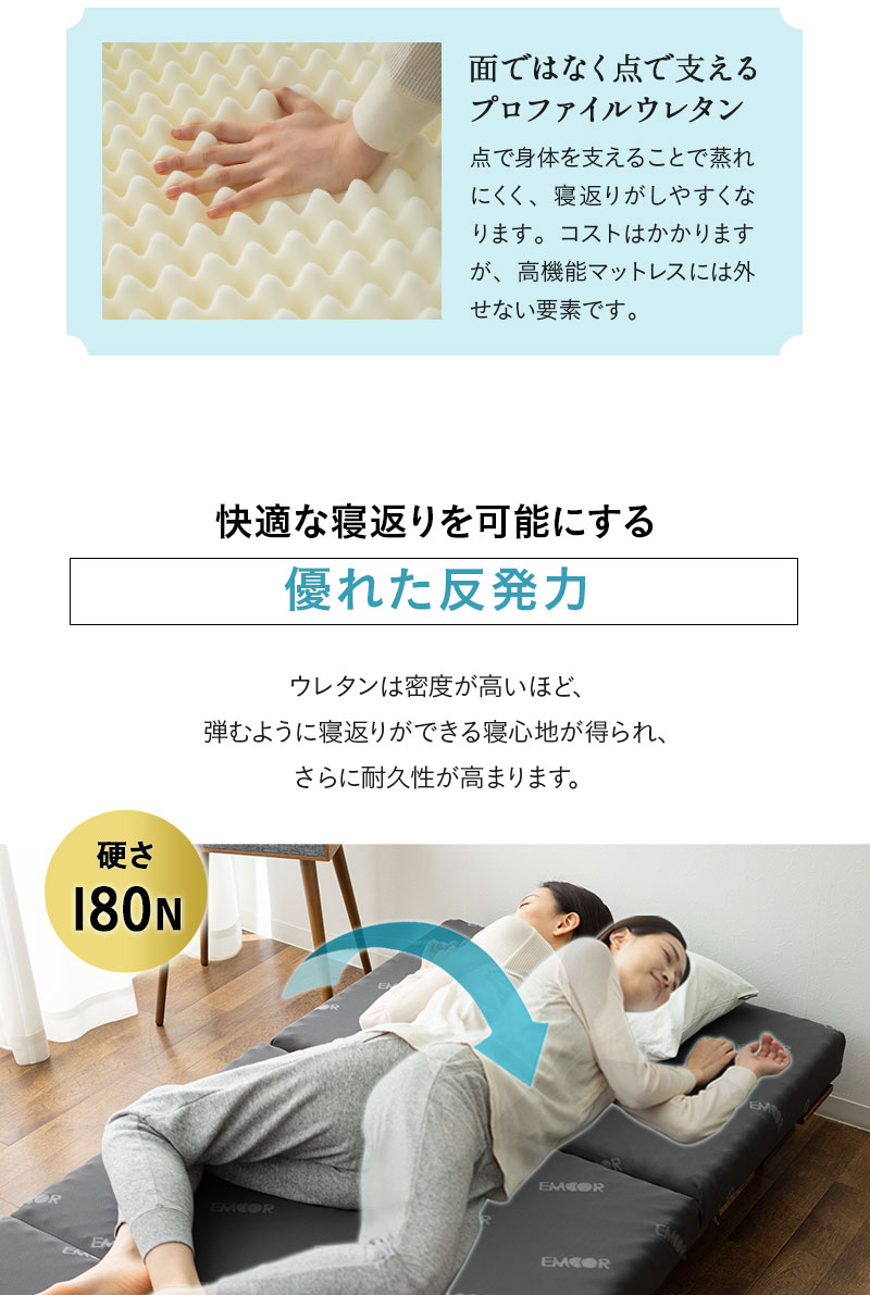 EMOOR START MATTRESS 三つ折り マットレス 折りたたみ 高反発 ウレタン 極厚