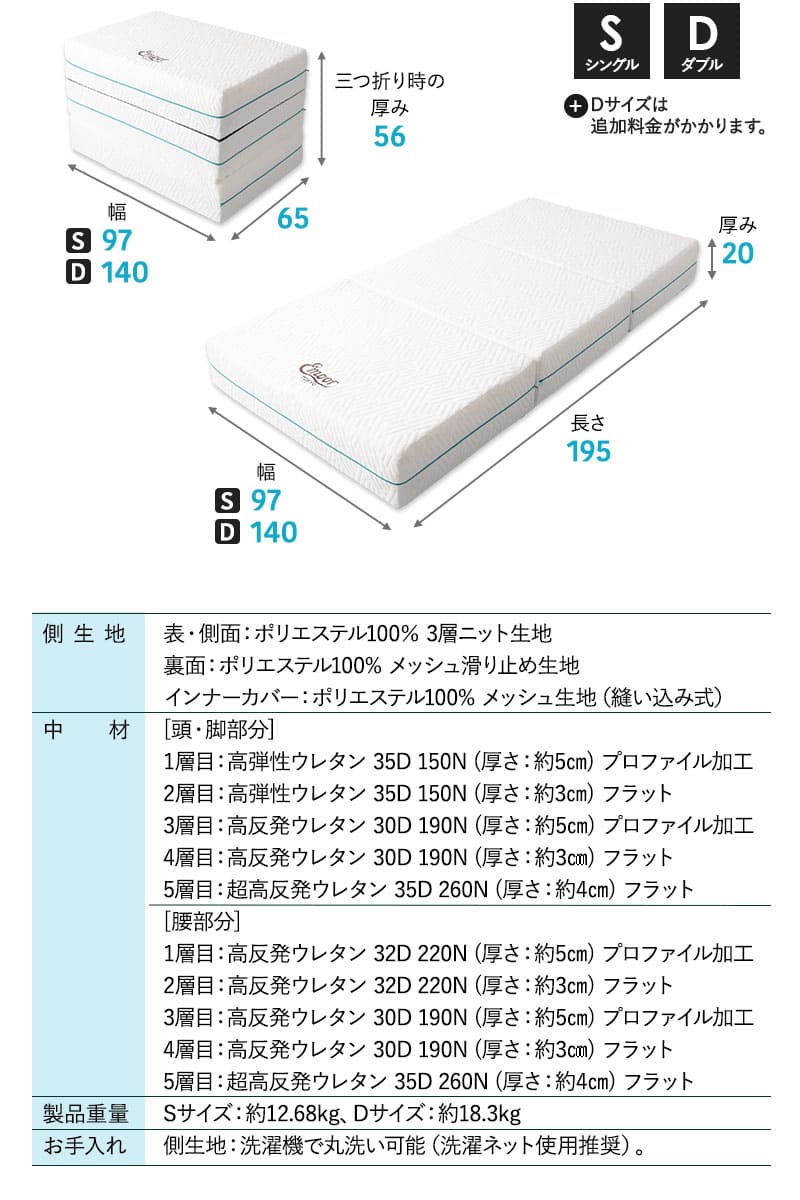 アルティメットマットレス シングル ダブル 超極厚 20cm 5層構造 折りたたみ ULTIMATE
