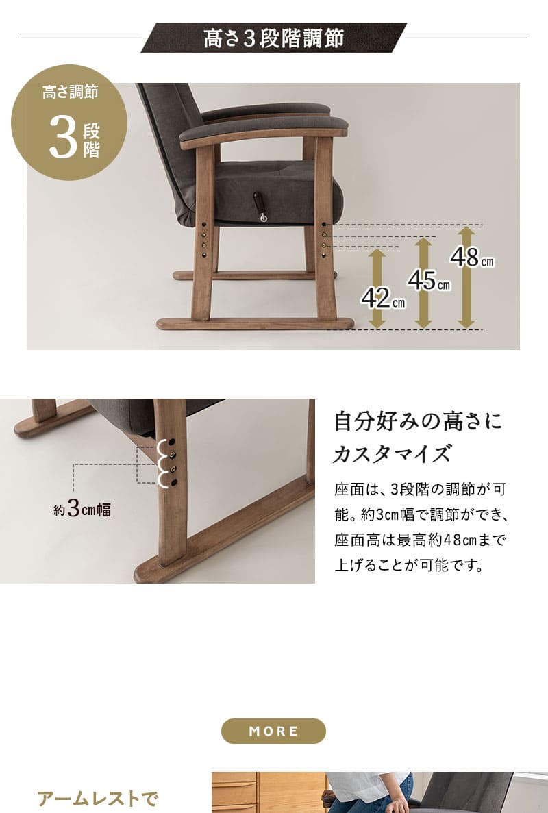 高座椅子 リクライニングチェア LEON れおん プレミアムタイプ 角度調節 高さ調節 一人用 疲れにくい 腰痛対策